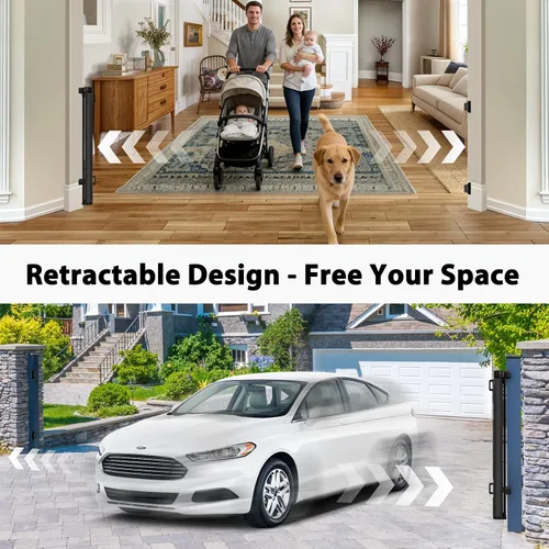 Miniatura 6 de Puertas retráctiles de 200 pulgadas para bebés, puertas extra anchas para perros, puerta de 48 pulgadas extra alta para mascotas, puerta retráctil