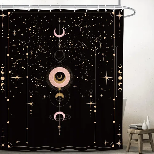 Miniatura 6 de Cortina de ducha gótica del zodiaco con fases lunares, constelación, astrología, galaxia, misteriosa, tarot, bruja, estética, 60 pulgadas de ancho