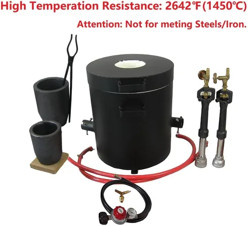 Miniatura 4 de LSMIITTH Horno de fusión de propano de 35.3 lbs para aluminio, oro, plata, cobre, doble quemador 200,000 BTU Kit de fundición de alta eficiencia