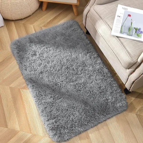 YJ.GWL Alfombras de área para dormitorio, alfombra de puerta de 2x3 pies lavable, alfombra pequeña gris para mesita de noche, alfombras mullidas y