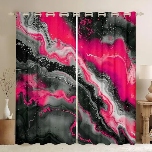 Miniatura 13 de Feelyou Cortinas abstractas para dormitorio, sala de estar, cortinas opacas de oscurecimiento negro y azul, con estampado de mármol, 2 paneles de 38