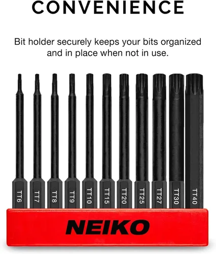 Miniatura 3 de NEIKO 01149A - Juego de brocas de cabeza Torx, 11 piezas tamaños TT6 a TT40 Brocas Torx magnéticas a prueba de manipulación 3 vástagos