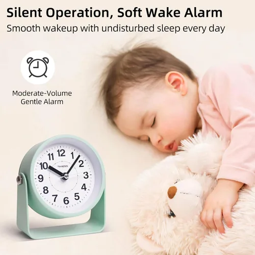 Miniatura 6 de Reloj de alarma analógico TIMESS, silencioso con movimiento de cuarzo, funciona con pilas con función de repetición de alarma y luz bajo demanda