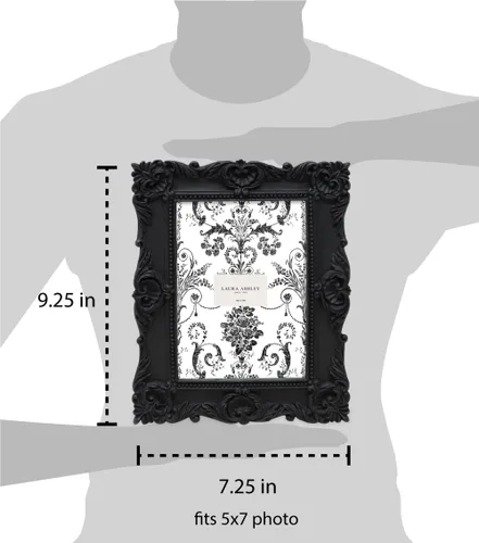 Miniatura 3 de Laura Ashley - Marco de fotos de 5 x 7 pulgadas, de resina texturizada y elaborada a mano, con caballete y gancho para mesa y pared, con diseño Negro