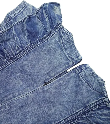 Miniatura 6 de KIDSCOOL SPACE Bebé Niña Corazón Rojo Lentejuelas Decoración Verano Manga Corta Vestido Denim