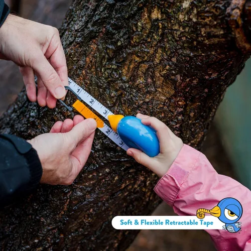 Miniatura 7 de Handy Famm Cinta métrica de pájaro azul de 8 pies para niños, herramienta educativa STEM con nivel, transportador, diseño retráctil, juguete