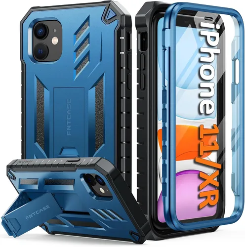 Miniatura 11 de FNTCASE Funda para iPhone 11: funda para iPhone XR [protector de pantalla y soporte integrados] [protección contra caídas de grado militar] Negro