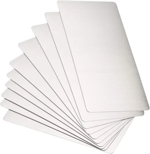 Miniatura 12 de uxcell Tarjeta de metal en blanco de 3.150 x 1.575 x 0.016 in, placa de acero inoxidable 201 cepillado para bricolaje impresión láser grabado negro