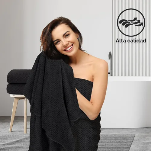 Miniatura 6 de HOMEXCEL Juego de Sábanas de Baño Toallas Paquete de 2 (35 x 70 Pulgadas), Toallas de Baño Ultra Suaves para Baño, Toallas Ligeras y de Secado Negro