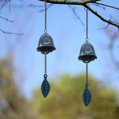 Miniatura 5 de Campanillas de viento de hojas japonesas, pequeño colgante de campana de viento para colgar en el exterior, de hierro fundido, adorno para bendecir