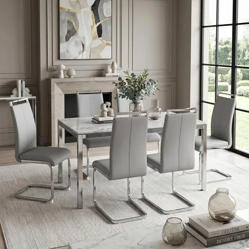 Miniatura 24 de gopop Juego de sillas de comedor, sillas modernas de metal con asiento acolchado de piel sintética, respaldo alto y patas cromadas resistentes, Negro