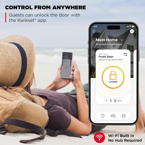 Miniatura 3 de Kwikset Halo Touch Cerradura inteligente con huella dactilar y WiFi, cerradura de puerta de entrada sin llave de bajo perfil, desbloqueo Níquel