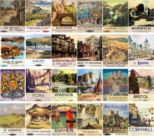 Miniatura 2 de Postales Vintage 24 piezas Ferrocarriles Británicos Vintage Viajes Carteles Anuncios Eight