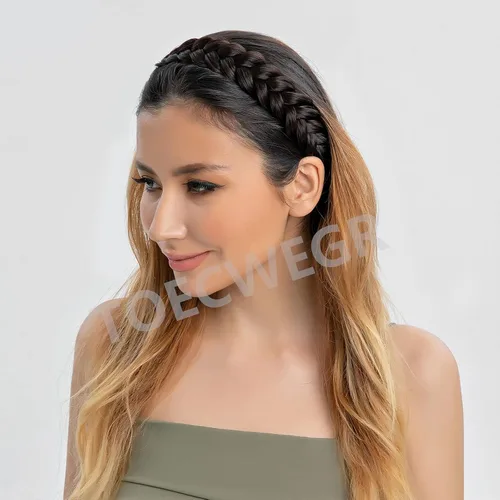 Miniatura 6 de Diadema trenzada de pelo sintético, hebras anchas clásicas, para boda, desordenada, esponjosa, peluca, accesorio de belleza para mujer