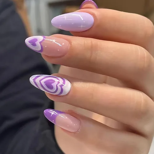 Miniatura 11 de Uñas postizas a presión con degradado rojo, almendra, longitud media, purpurina y líneas negras, uñas postizas de cobertura completa, uñas postizas