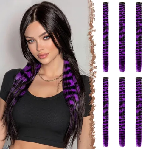 Miniatura 19 de FESHFEN Extensiones de cabello con clip de colores, 16 piezas de 8 colores resaltados, piezas de cabello sintético lacio con clip para mujer, 22