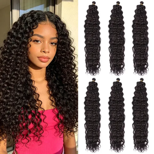Miniatura 22 de MAYSA Extensiones de cabello sintético de ganchillo con ondas oceánicas, color 4 marrón, 22 pulgadas, rizado trenzado, extensiones de cabello