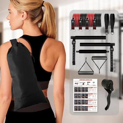 Miniatura 7 de Pilates bar kit Multiple Fitness bar with Resistance Bands, Ab Rollers.Core Strength Training Equipment. Squat Machine for Men and Women.Portable