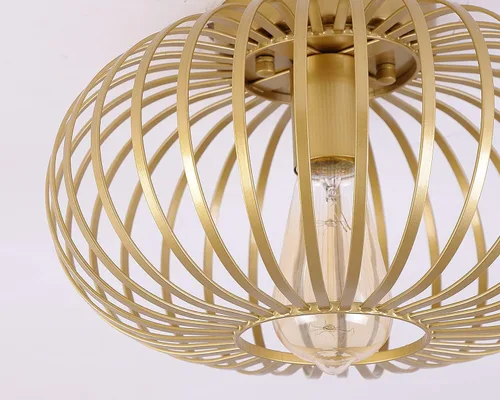 Miniatura 6 de Fivess Lighting Moderna lámpara de montaje empotrado dorada con jaula de metal, lámpara de techo semiempotrada para pasillo, dormitorio, cocina