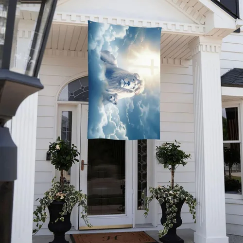 Miniatura 9 de Bandera decorativa de Jesús con cruz de león y fe de 3 x 5 pies, adecuada para patio, fiesta al aire libre, festivales, regalo de Navidad