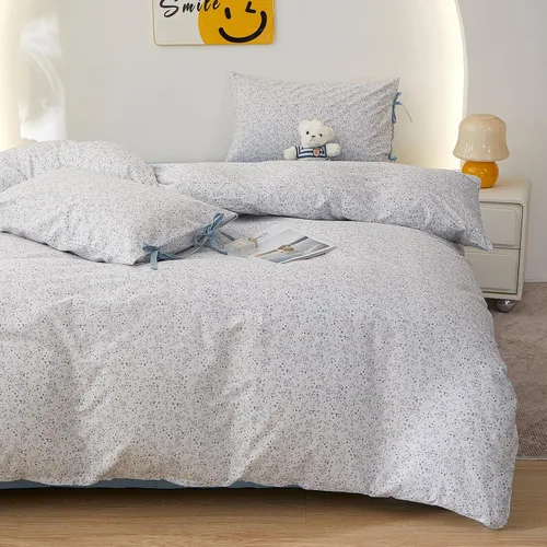 Miniatura 14 de HighBuy Juego de funda de edredón vintage con volantes y estampado de rayas francesas, 100% algodón con cierre de cremallera, juego de ropa de cama