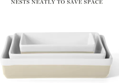 Miniatura 5 de Martha Stewart Juego de 3 piezas de cerámica para horno y mesa – Juego de cacerola y fuente para hornear – Gris – Cerámica resistente apta