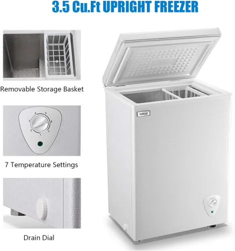 Miniatura 5 de Congeladores de pecho compactos mini congelador profundo WANAI 3.5 pies cúbicos independiente puerta superior congelador para dormitorio, oficina