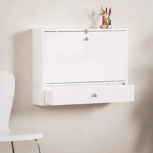 Miniatura 10 de SEI Furniture Willingham - Escritorio plegable para montaje en pared, color blanco