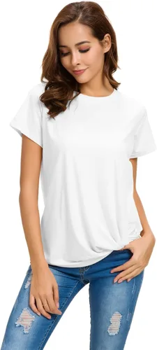 Miniatura 4 de Moqueen - Camiseta holgada para mujer de manga corta con nudo frontal, de algodón, informal
