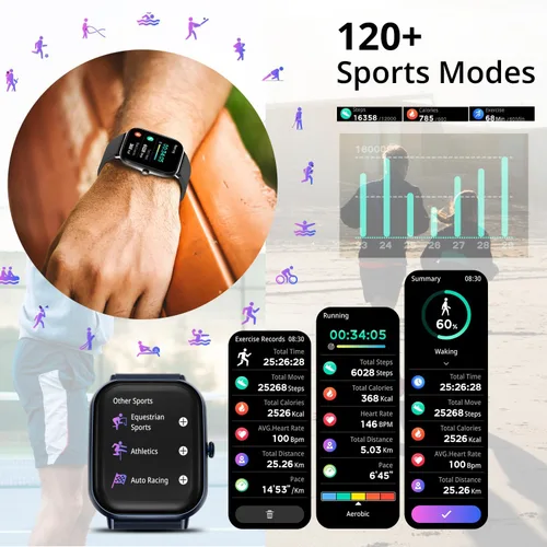 Miniatura 6 de Fire-Boltt Ninja Call Pro Max - Reloj inteligente con pantalla HD de 2.010 in (2.01 pulgadas), llamadas Bluetooth, más de 120 modos deportivos, Azul