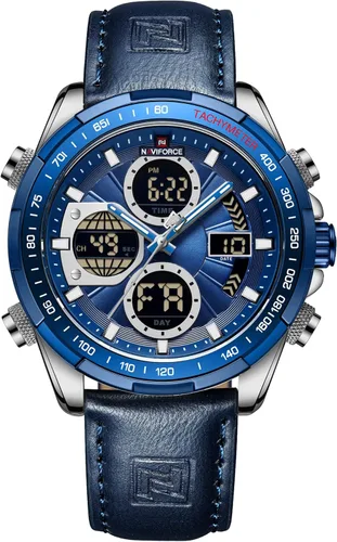 NAVIFORCE Relojes digitales militares para hombre reloj analógico de cuarzo impermeable reloj deportivo multifuncional de cuero