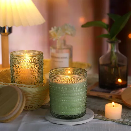 Miniatura 6 de DARJEN Paquete de 12 tarros de vela verdes para hacer velas - tarros de vidrio vacíos de 8 onzas para hacer velas con tapas y etiquetas de bambú