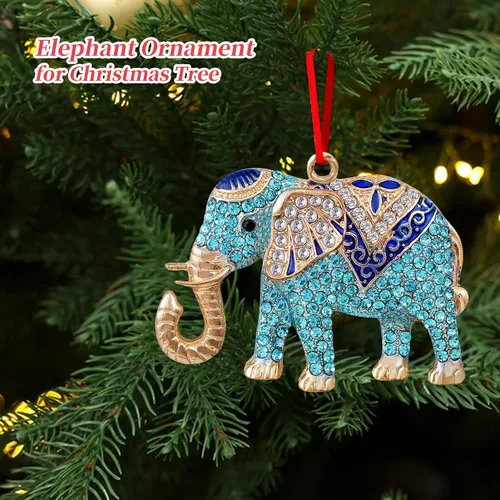 Miniatura 7 de D24TIME Adorno de Navidad de elefante, adorno de metal verde azulado para árbol de Navidad, amistad, hermandad, elefante, adornos para mujeres