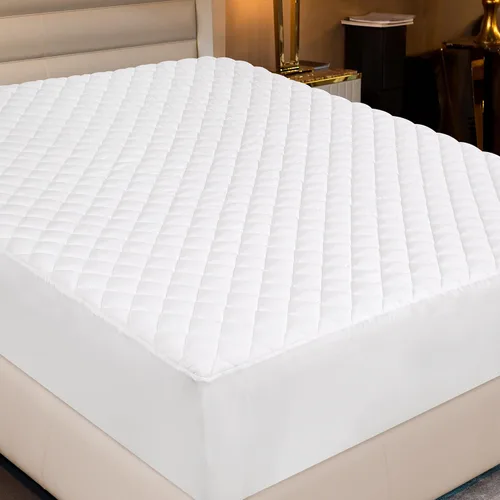Royale Linens Cubrecolchón tamaño Queen – Protector de colchón acolchado suave – Bolsillo profundo ajustable que se adapta a hasta 16 pulgadas –