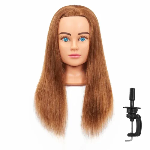 Miniatura 8 de Cabeza de maniquí Hairingrid 20"-22" 100% Cabello Humano para Peluquería y Cosmetología, Cabeza de Muñeco de Entrenamiento con Soporte de Abrazadera
