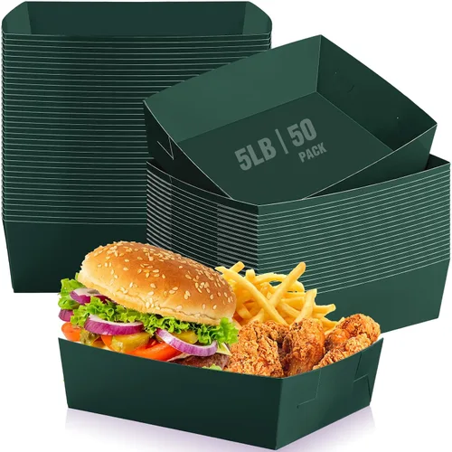 Miniatura 32 de Uiifan 50 bandejas de papel extra grandes de 5 libras desechables para alimentos, barco, nachos, bandejas para servir aperitivos, resistentes a