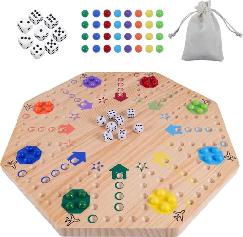 Miniatura 12 de Wahoo - Juego de mesa de mármol para 4 y 6 jugadores, juego de mesa de madera gruesa pintada de 2 caras para fiesta de familiares y amigos