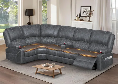 Miniatura 13 de Yolsali Sofá reclinable, sofá reclinable manual de 3 plazas con cojín de 2 niveles, sofás reclinables para sala de estar con consola removible