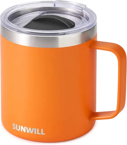 Miniatura 18 de SUNWILL - Taza de café de viaje con tapa, taza aislada con asa, taza de acero inoxidable de 14 oz para acampar, oficina, hogar, recubrimiento