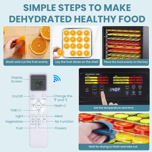 Miniatura 2 de Deshidrator de alimentos para charqui, 12 bandejas grandes de acero inoxidable, deshidratador de frutas de 1200W con control remoto, temporizador