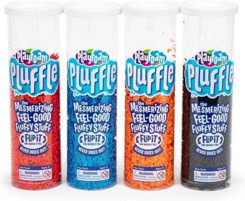 Educational Insights Pluffle® Paquete de 4 - Conjunto de Espuma para Contenedor Sensorial, Alternativa Sin Desorden a los Juguetes de Arena y Slime