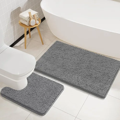 Miniatura 14 de LOCHAS Juegos de Alfombras de Baño de 2 Piezas, Juego de Alfombrillas de Baño Suaves Antideslizantes, Alfombra de Inodoro en Forma de U de 20''x20