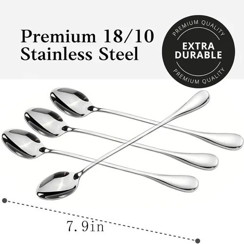 Miniatura 2 de dhrbsx Cuchara de té helado de mango largo, cucharas para mezclar cócteles, cucharas de café de acero inoxidable, cuchara para helado, juego de 8