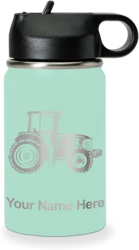 Miniatura 26 de LaserGram Botella de agua personalizada, tractor agrícola, acero inoxidable de doble pared aislada al vacío con popote superior, regalo grabado