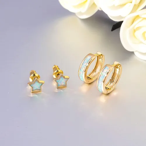 Miniatura 77 de CiNily Aretes Huggie de ópalo con bisagras, chapados en oro, hipoalergénicos, pequeños aretes de aro para mujeres, adolescentes, niñas, hombres