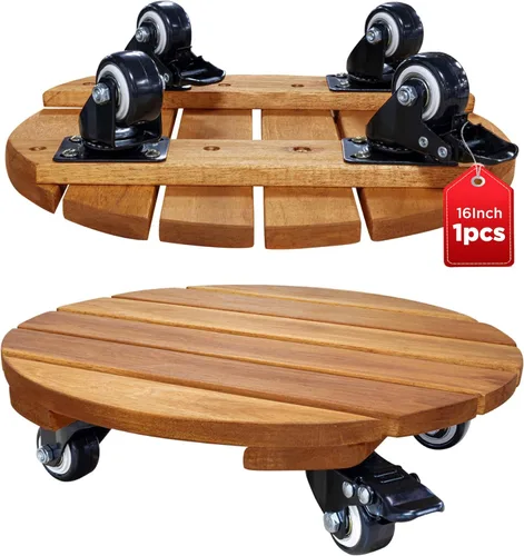 Miniatura 9 de Idzo Paquete de 2 cajas de madera de 12 pulgadas con ruedas resistentes, capacidad de 264 libras, plataforma de madera dura de acacia, soporte