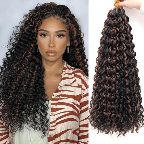 Miniatura 41 de GoGo Curl Crochet Hair 18 pulgadas onda de agua pelo sintético bohemio ganchillo trenzado jengibre onda profunda extensiones de cabello trenzado