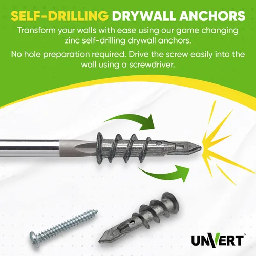 Miniatura 4 de #8 Kit de anclajes y tornillos para paneles de yeso, anclajes de pared de zinc para paneles de yeso resistentes, con tornillos de anclaje