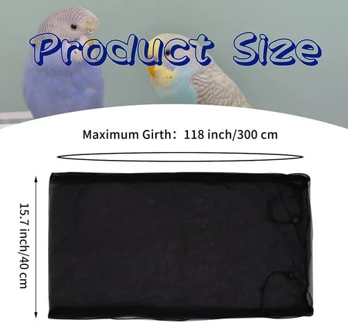 Miniatura 3 de Daoeny Cubierta grande para jaula de pájaros, protector de semillas para jaula de pájaros, red de malla de nailon suave y aireada ajustable, Negro
