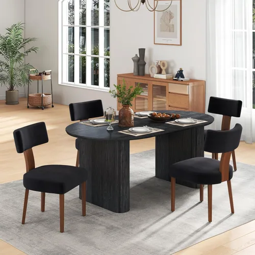 Miniatura 25 de Juego de mesa de comedor ovalada extensible de 59 a 90 pulgadas con 4 sillas de comedor con respaldo en T para 4 personas, moderna mesa de comedor